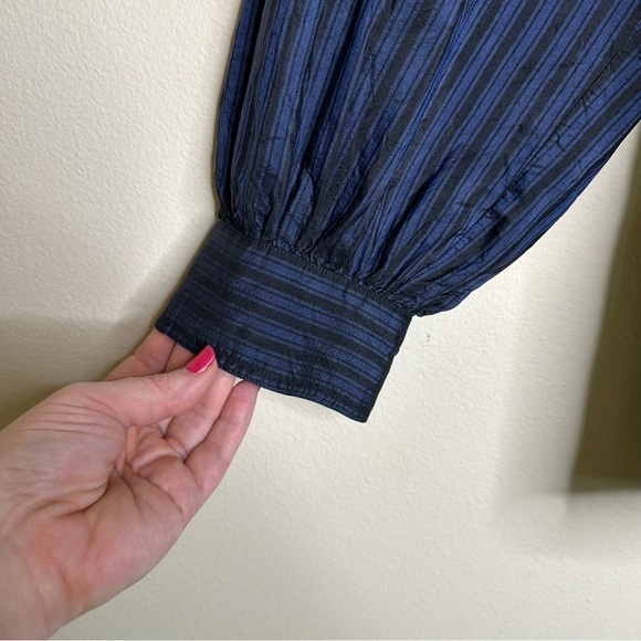 Vintage Escada 100% Silk Blue Stripe Blouse Size 38 US M - Picture 2 of 11